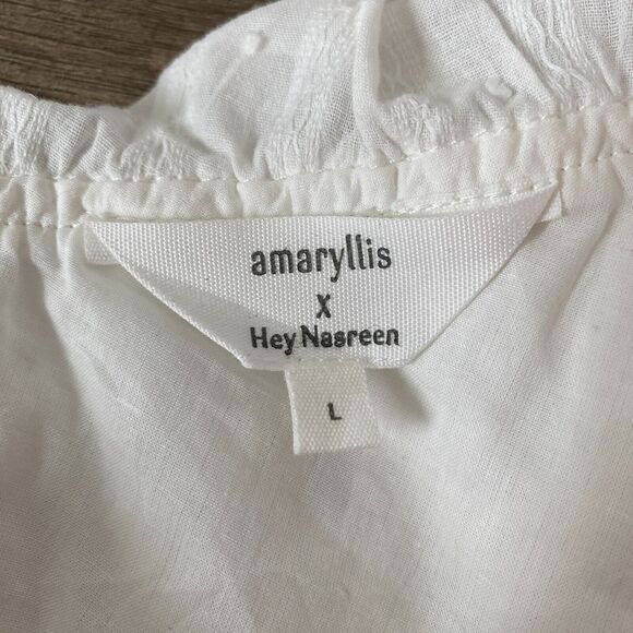 Amaryllis x Hey Nasreen He Loves Me He Loves Me Naz Ruffle Top White Women Large - Picture 7 of 9